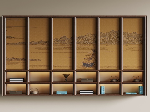 新中式置物柜 墙柜su模型