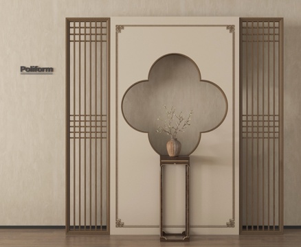 新中式隔断 屏风 玄关隔断 条案su模型