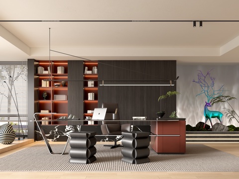 现代意式书房su模型