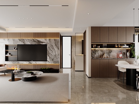  现代客厅餐厅3d模型 