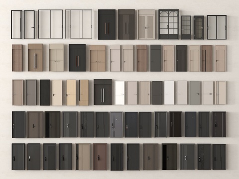 现代单开门 入户子母门 玻璃门 卧室门 防盗门 厨卫门su模型