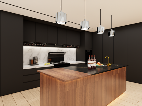 现代厨房意式厨房开放厨房su模型