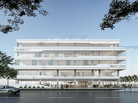 现代社区活动中心建筑 政务服务中心建筑su模型