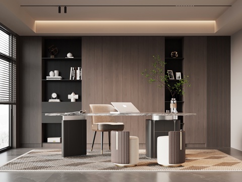 现代意式书房su模型