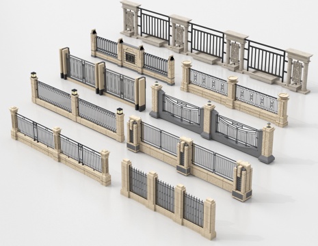 现代围墙景墙 小区围墙 住宅围墙景墙su模型