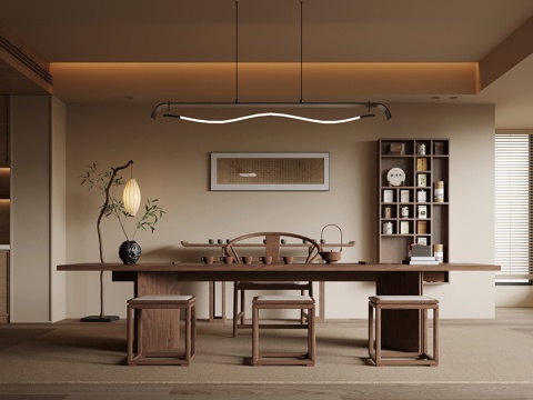 新中式茶室 茶桌椅 茶柜su模型