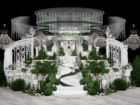 法式庄园水晶吊顶秀场风婚礼美陈su模型