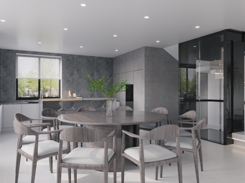  黑白灰餐厅3d模型 