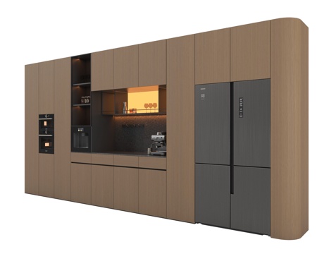 现代橱柜 餐边柜 茶水柜 冰箱su模型