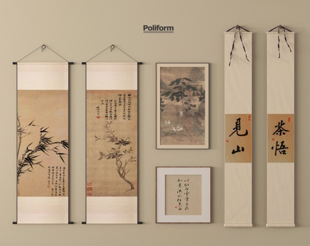  新中式挂画组合 宋式挂画 字画 画卷 装饰画3d模型3d模型 