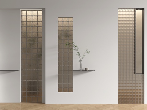 现代玄关隔断 隔断墙 玻璃砖su模型
