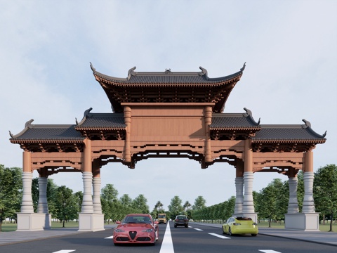 牌坊  公园入口su模型