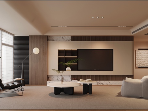 现代客厅 沙发茶几组合 背景墙su模型