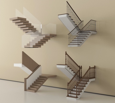 现代楼梯 扶手楼梯 玻璃楼梯 室内楼梯 转角楼梯su模型