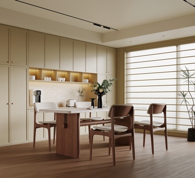 中古风餐厅 餐桌椅 酒柜su模型