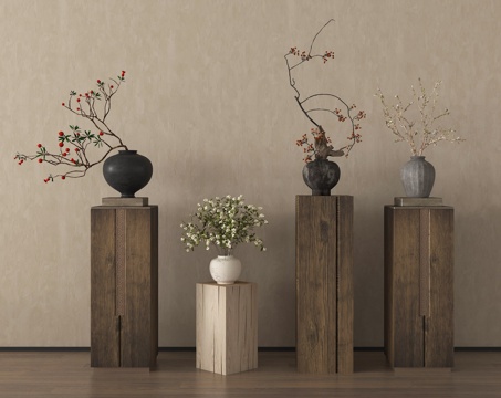 侘寂花艺 花架 花瓶 花卉花艺 花几su模型