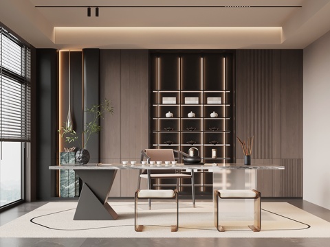 现代意式茶室 茶桌椅 茶柜su模型