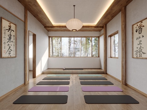  日式瑜伽室3d模型 