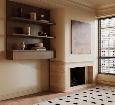 中古风壁炉 火炉 置物架su模型