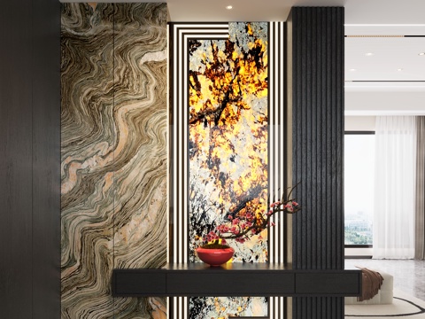 现代入户玄关 装饰玄关 玄关背景 玄关隔断 玄关装饰柜su模型