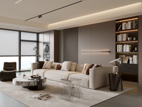 意式客厅 现代客厅 沙发茶几组合 休闲椅 沙发背景su模型