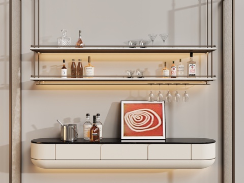 现代轻奢酒架酒柜su模型