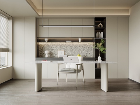 现代书房 书桌椅 书柜su模型