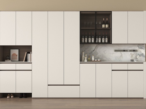 现代玄关鞋柜 换鞋凳 摆件 装饰柜 高柜su模型