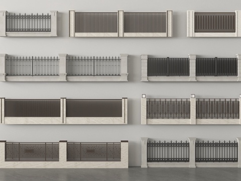 现代围栏 护栏 园区围墙 别墅围墙 小区围墙su模型