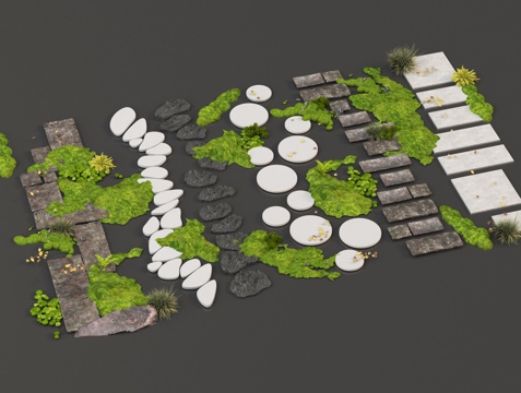 现代汀步 微地形 景观汀步 青石板 园林铺地 园路su模型