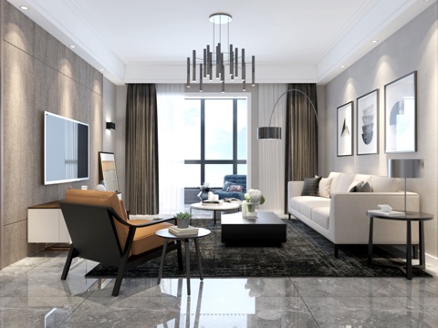  现代客餐厅 北欧3d模型 