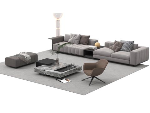 现代沙发茶几组合 布艺沙发 休闲椅 方形茶几su模型