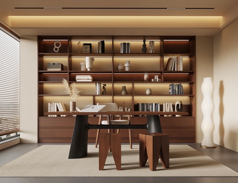 中古书房 书柜 书桌椅su模型