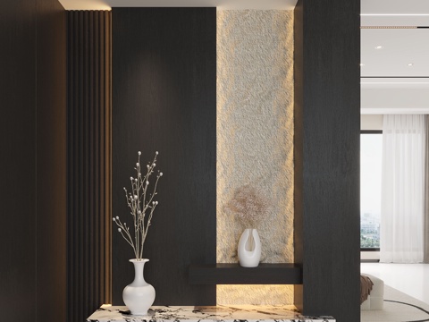 现代入户玄关 装饰玄关 玄关背景 玄关隔断 玄关装饰柜su模型