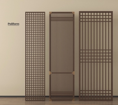 新中式隔断 花格隔断屏风 玄关屏风隔断su模型