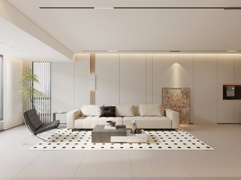  奶油风客餐厅3d模型 