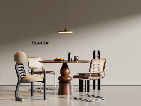 中古风餐桌椅su模型