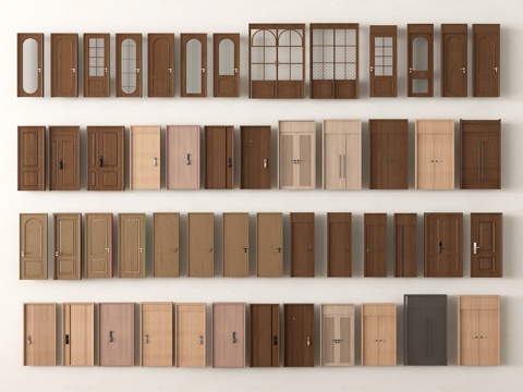 中古平开门组合 入户门 子母门 防盗门 玻璃门 卧室门 厨卫su模型