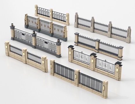 现代围墙景墙 小区围墙 住宅围墙景墙su模型