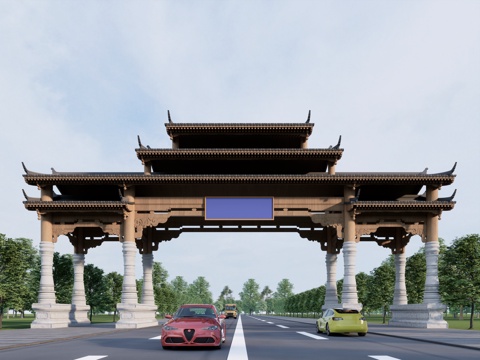 牌坊  公园入口su模型