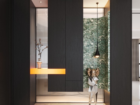 现代入户玄关 装饰玄关 玄关背景 玄关隔断 玄关装饰柜su模型