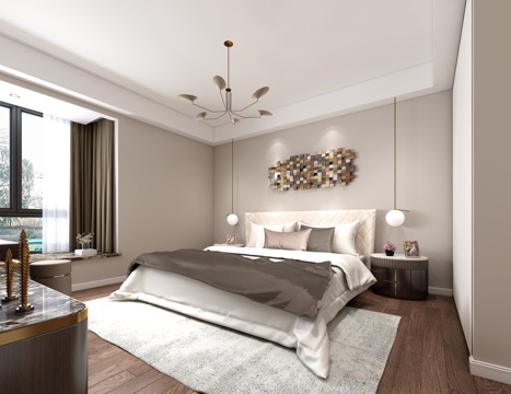  现代主卧次卧3d模型 