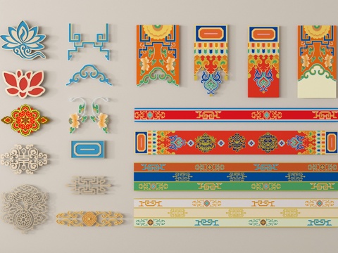 复古剪影 藏式花纹 图腾 民族装饰工艺品 刺绣蜡染su模型