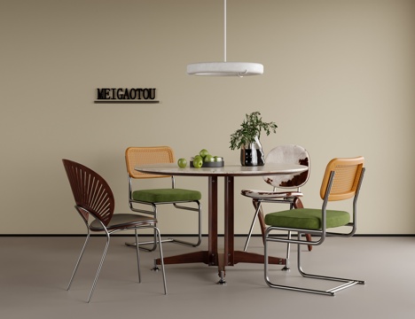 现代餐桌椅 餐椅 圆形餐桌su模型