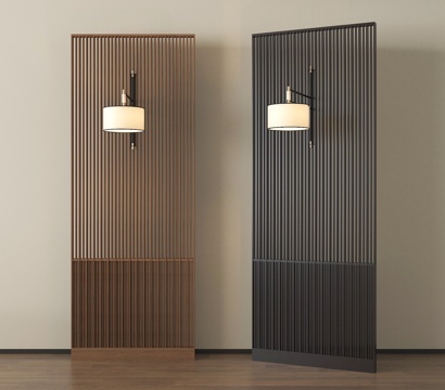 新中式隔断屏风 花格隔断 壁灯su模型