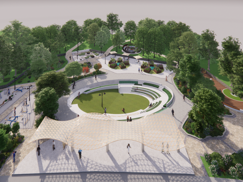 现代广场景观 公园广场su模型 下沉式广场su模型