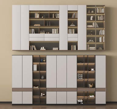 现代书柜 书架 高柜 木材su模型