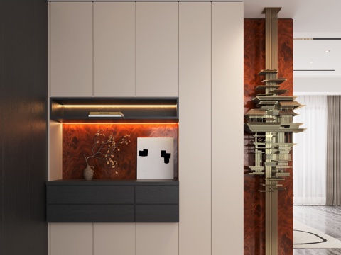 现代入户玄关 装饰玄关 玄关背景 玄关隔断 玄关装饰柜su模型