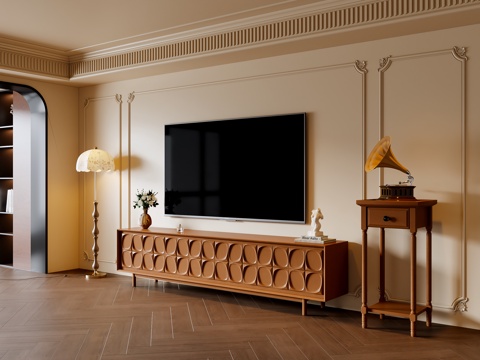 法式中古风电视柜 电视机 落地灯 饰品摆件su模型