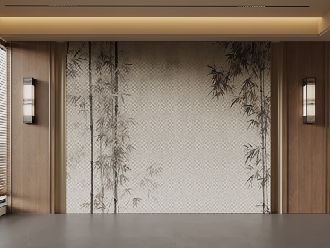 新中式背景墙su模型